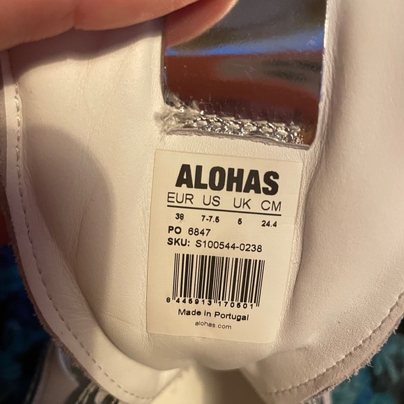 Aloha Rife Shimmer Silver Cream Leather Sneakers sz 7.5 - Picture 6 of 6